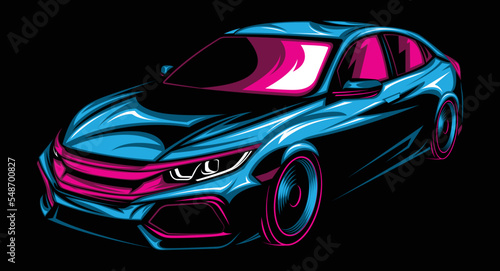 Abstract Japanese Sport Car. Glow  Shine and Neon Effect