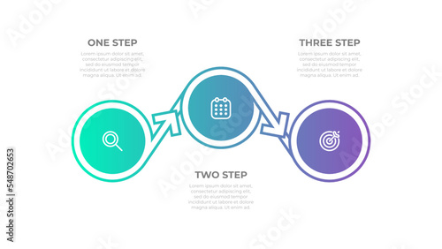 Vector infographic timeline process with arrow and 3 options or steps. Can be used for workflow diagram, info chart, web design.