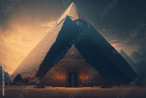 Futuristic Pyramid. Fantasy scenery. Sci-fi