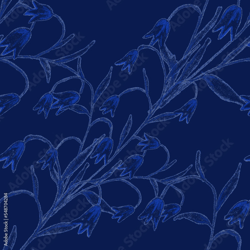 Creative seamless pattern with abstract flowers drawn with wax crayons. Brigh...