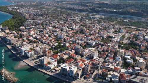 Aerial view of the city Xylokastro in Greece on an early morning in autumn photo