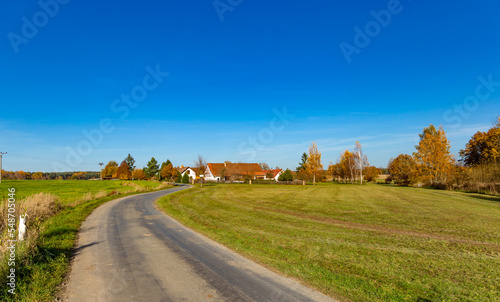 Sunny autumn day in the small village Jamnik, Czech Republic.