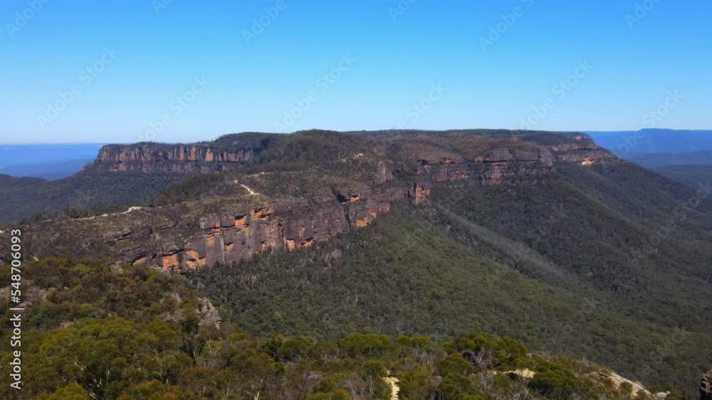 Dramatic aerial drone view of Blue Mountains and clear blue sky in New South Wales Dramatic aerial drone view of Blue Mountains and clear blue sky in New South Wales