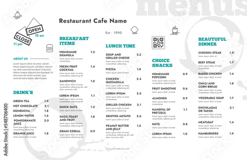 Restaurant cafe menu, template design, Single page food menu template