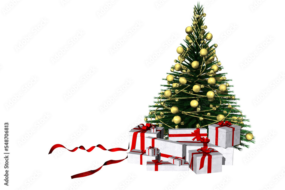 PNG, Trasparente. Natale. Abete decorato in oro con pacchi dono. PNG, Trasparente. Natale. Abete decorato in oro con pacchi dono.