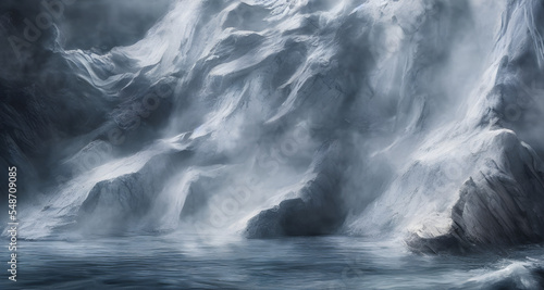 Digital Illustration Mountains Landscape With Strong Waves