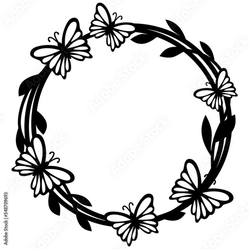 Butterfly round wreath svg, Circle monogram frame 