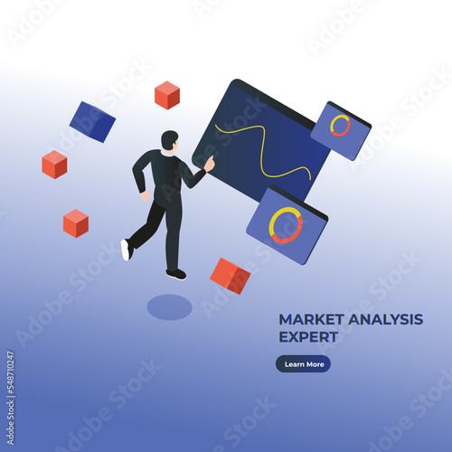 Businessman use AI smart analysis isometric 3d vector illustration concept for banner, website, illustration, landing page, flyer, etc.