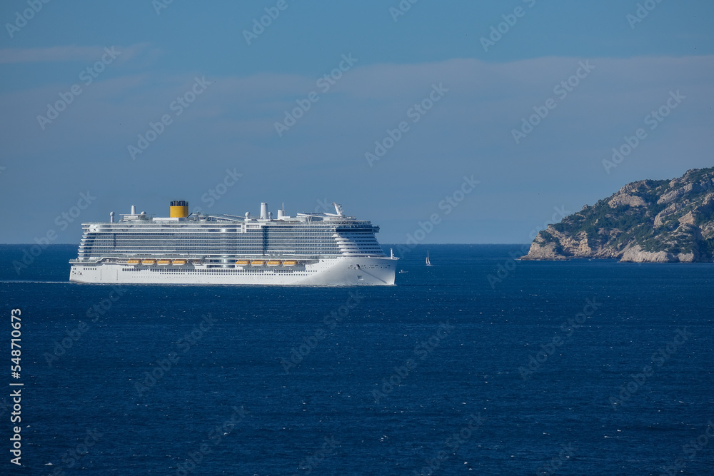 Costa cruiseship or cruise ship liner Toscana in Marseille Provence port during sunrise twilight blue hour Mediterranean cruise dream vacation