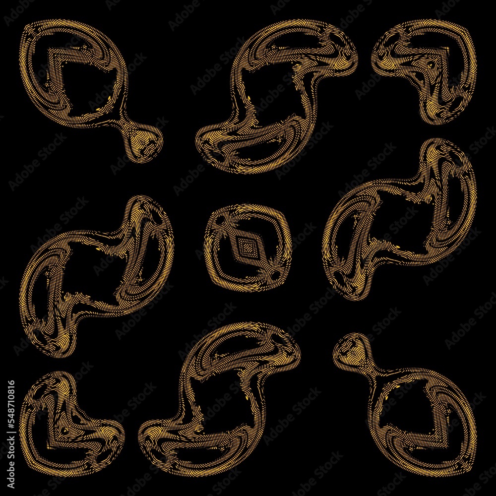 gold and brown coloured s-shaped curved 3D object in halftone style gold and brown coloured s-shaped curved 3D object in halftone style