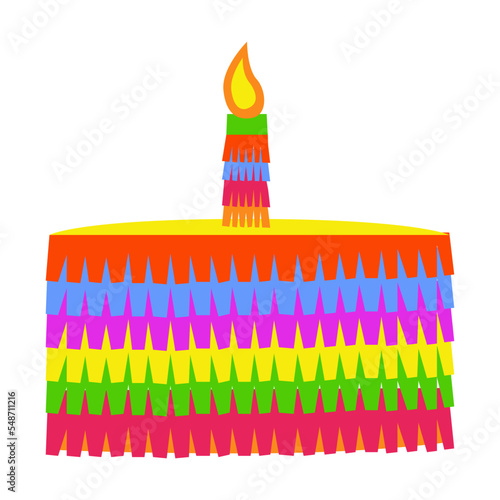 Cute cake pinata vector illustration. Mexican paper toy for birthday party or carnival isolated on white background