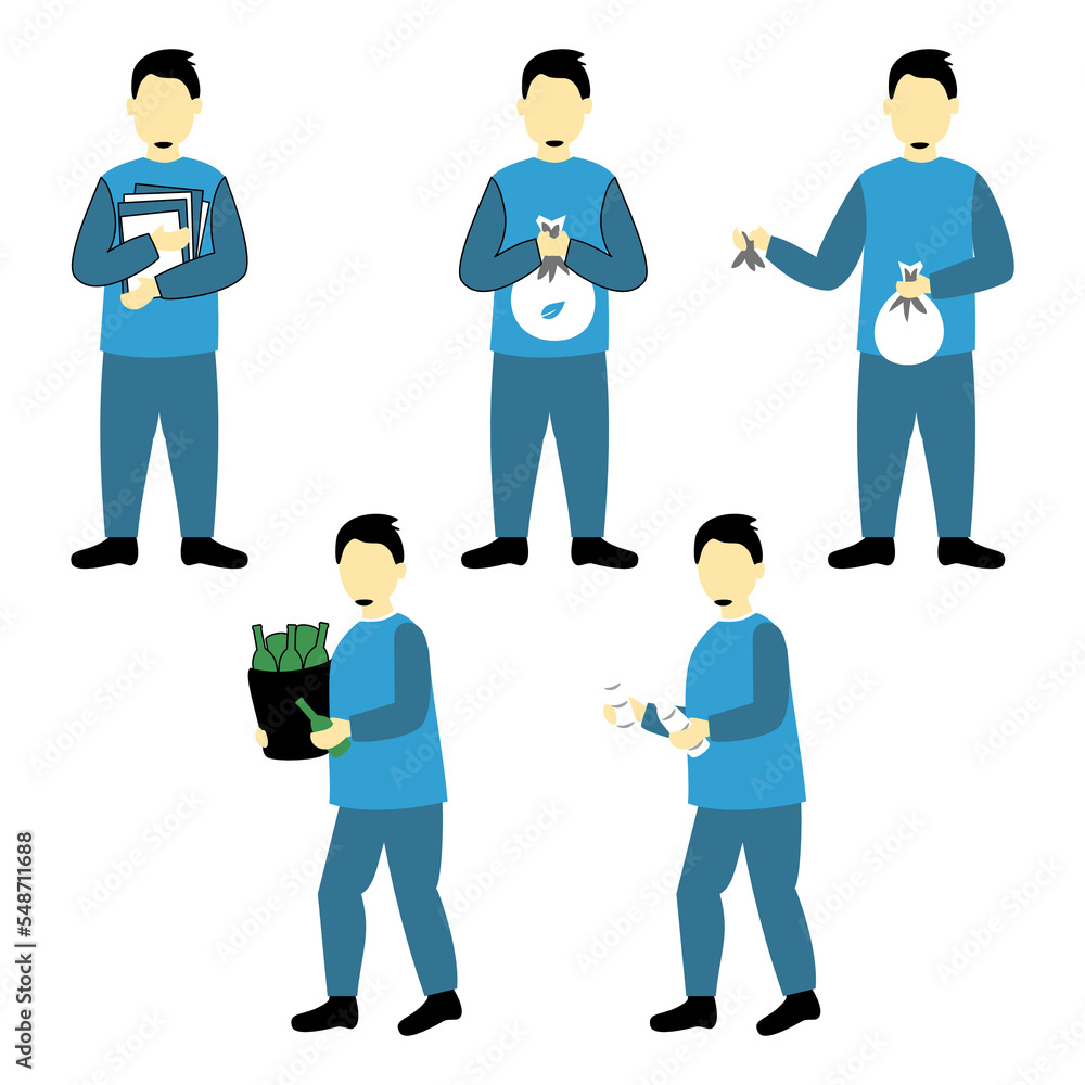 Man Recycling and Bring Trash Set Man Recycling and Bring Trash Set
