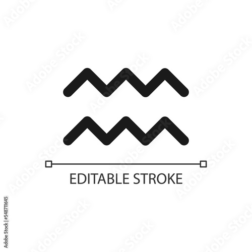 Aquarius pixel perfect minimalistic linear icon. Water bearer. Air zodiac element. Western astrology. Thin line illustration. Contour symbol. Vector outline drawing. Editable stroke. Arial font used
