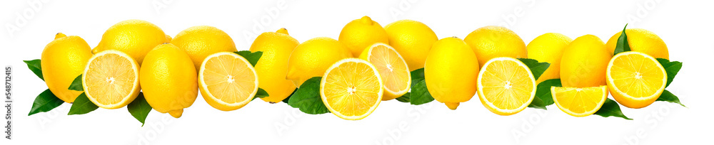 border  Ripe lemons close-up