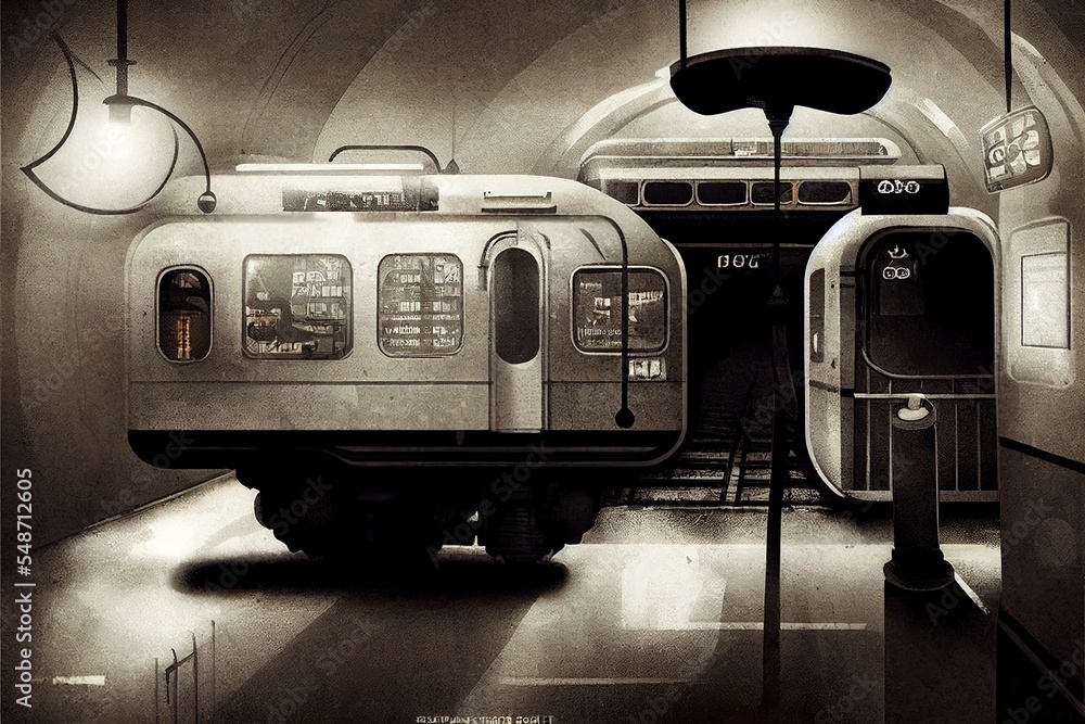 Subterranian metro laboratory station scifi noir design Stock