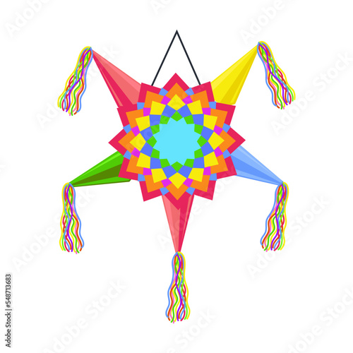 Cute star pinata vector illustration. Mexican paper toy for birthday party or carnival isolated on white background
