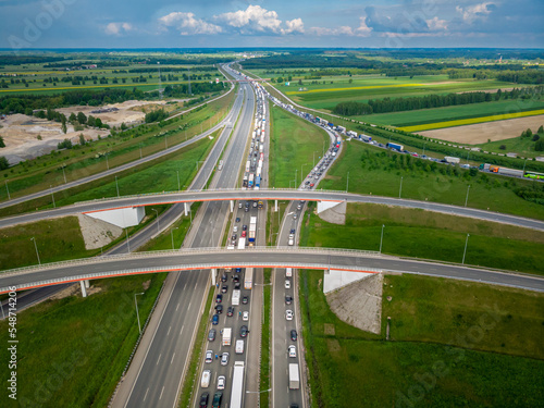 Traffic on A2 highway near Strykow in Poland