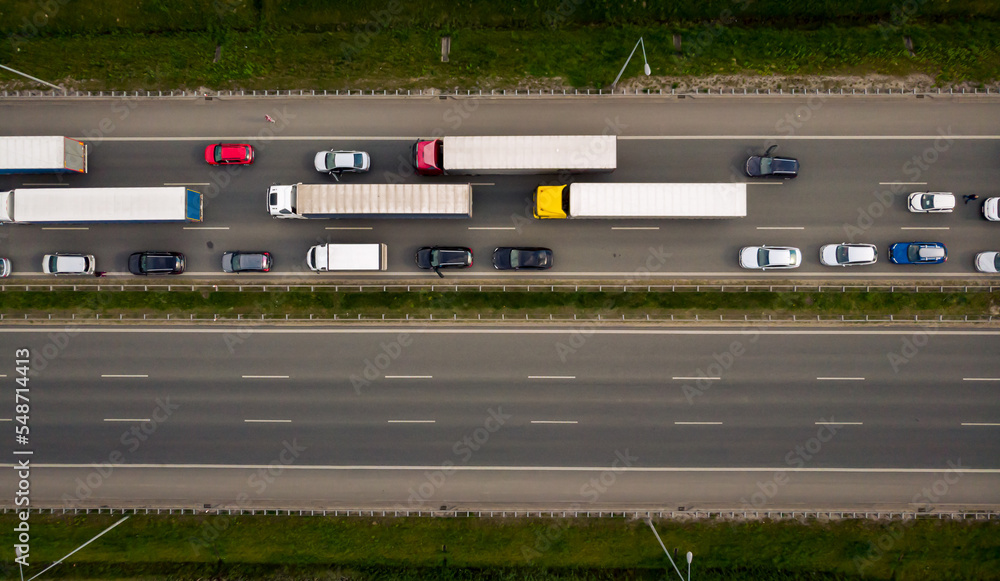 Trafic on A2 highway near Strykow in Poland