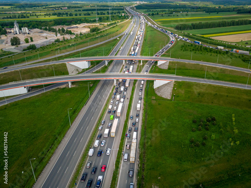 Trafic on A2 highway near Strykow in Poland