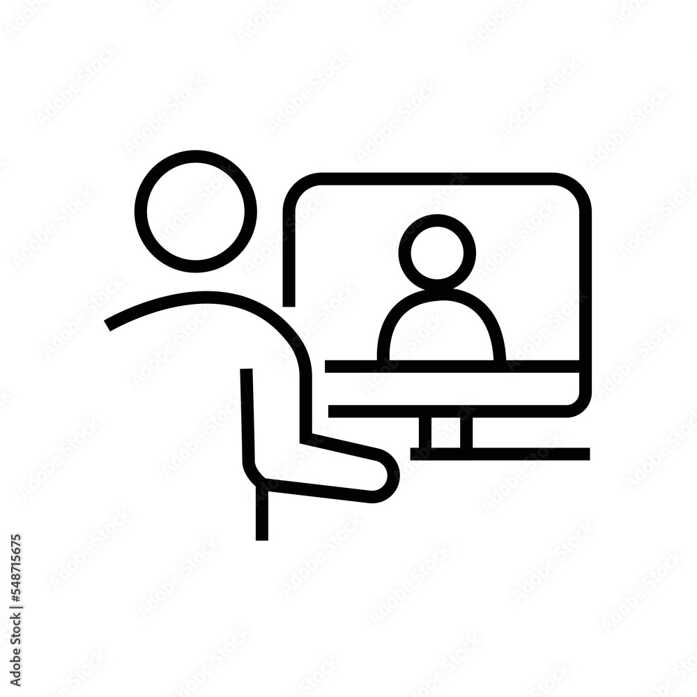 Editable real line icon of stick of people working from home on their computer communicating with their colleagues on online server Editable real line icon of stick of people working from home on their computer communicating with their colleagues on online server