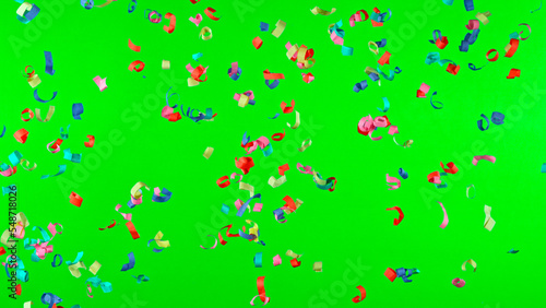 Colored Confetti Falling on Green Screen Background