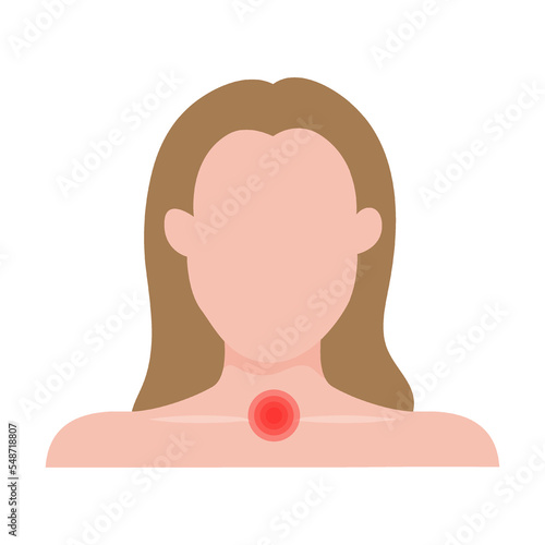 throat problems, thyroid problems. Traumas of skin on body part. Vector illustration of open cut wounds with bleeding