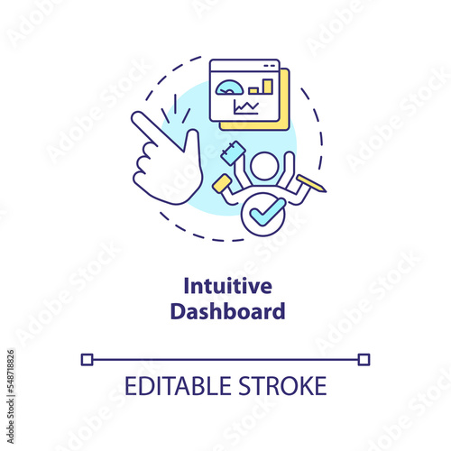 Intuitive dashboard concept icon. Admin panel. Easy to learn interface. Usability abstract idea thin line illustration. Isolated outline drawing. Editable stroke. Arial, Myriad Pro-Bold fonts used