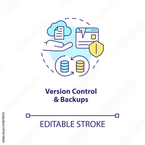 Version control and backups concept icon. Prevent data loss. Save digital information abstract idea thin line illustration. Isolated outline drawing. Editable stroke. Arial, Myriad Pro-Bold fonts used