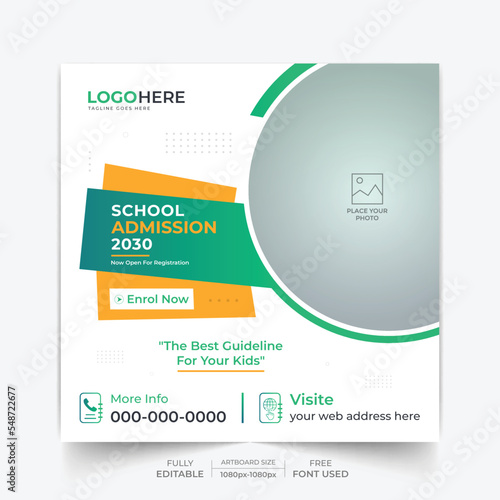 School admission social media post template design layout