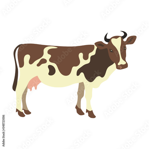 Cute spotted cow, farm animal flat vector illustration. Domestic animal isolated on white background