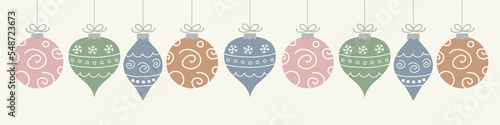 Hanging Christmas balls. Banner. Vector illustration