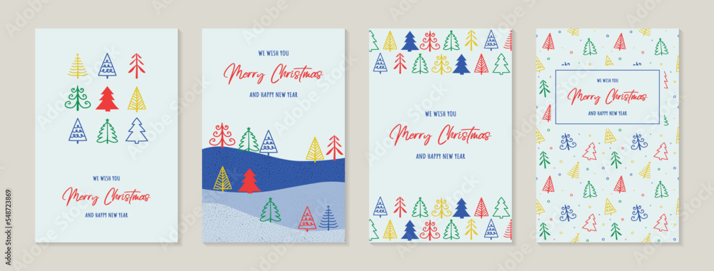 Christmas trees. Concept of winter greeting cards - collection. Vector illustration