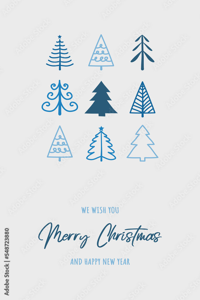 Hand drawn decorations. Christmas card with trees. Vector illustration Hand drawn decorations. Christmas card with trees. Vector illustration