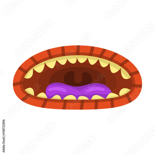 terrible toothy monster mouth cartoon vector illustration. Cute and scary goblin, gremlin, aliens mouths with tongue, decayed sharp teeth