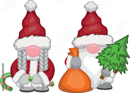 Cartoon Christmas gnome boy and girl Isolated on white background. Christmas and Happy New Year clipart. Santa Claus Gnomes.