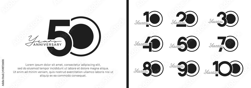 set of anniversary logo style flat black on white background for ...
