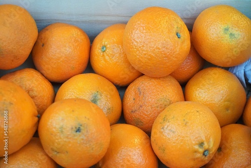 Bio Orangen in wei  er Kiste im Winter