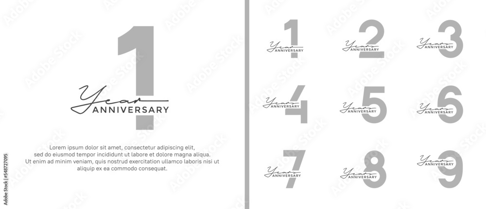 set of anniversary logo style flat black on grey color for celebration set of anniversary logo style flat black on grey color for celebration