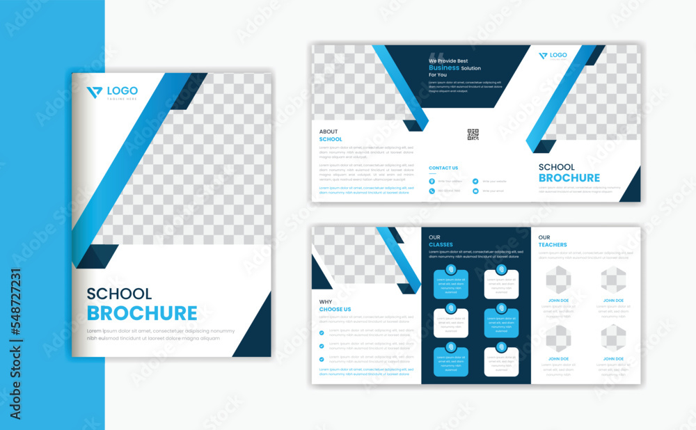 Education A5 trifold brochure design template, school admission multipage trifold 