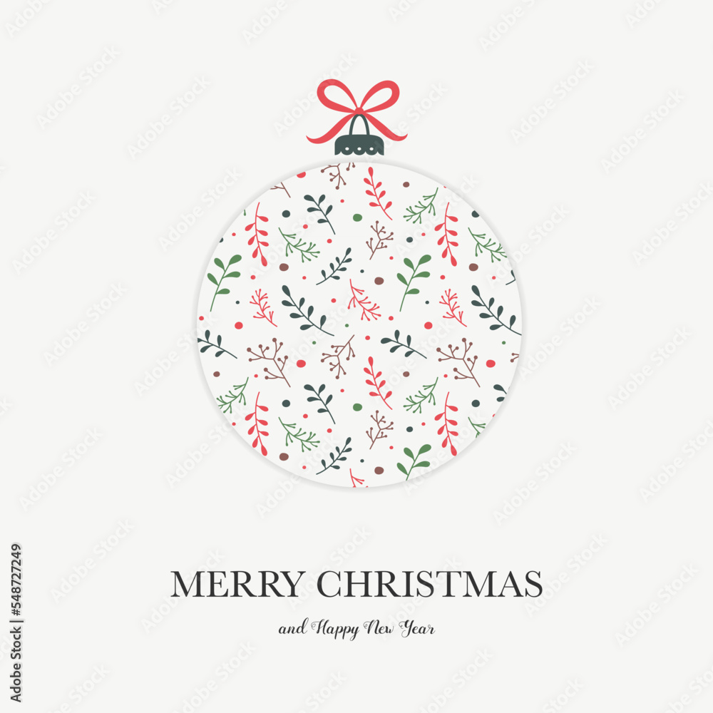 Christmas ball with hand drawn branches and wishes. Xmas decoration. Vector