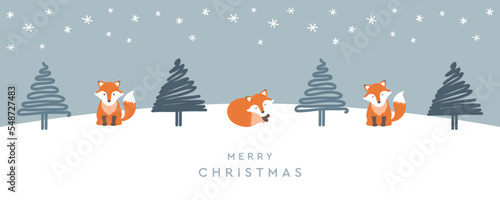 cute christmas motives fox tree and gift box