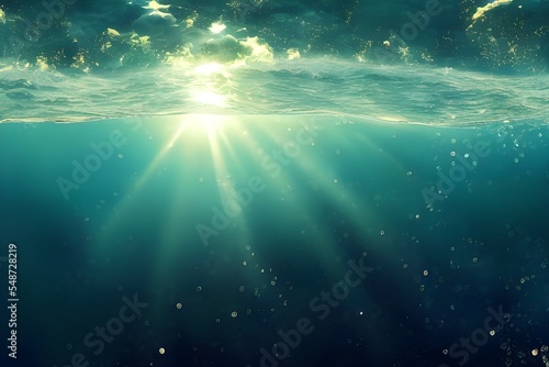 Split level view. Half underwater. Sparkling waves. Summer scene.  © DW