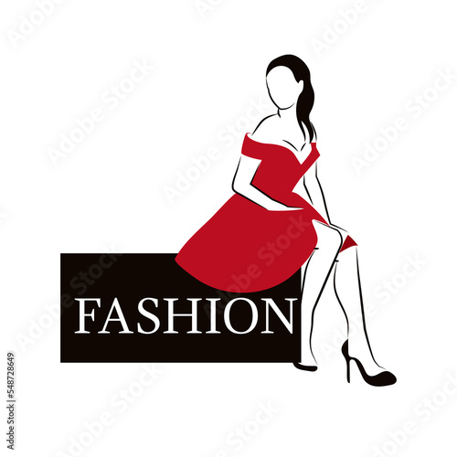woman wearing red dress illustration,fashion dress logo template