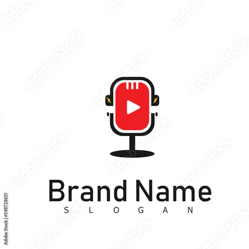 microphone podcast talk icon logo vector illustration design