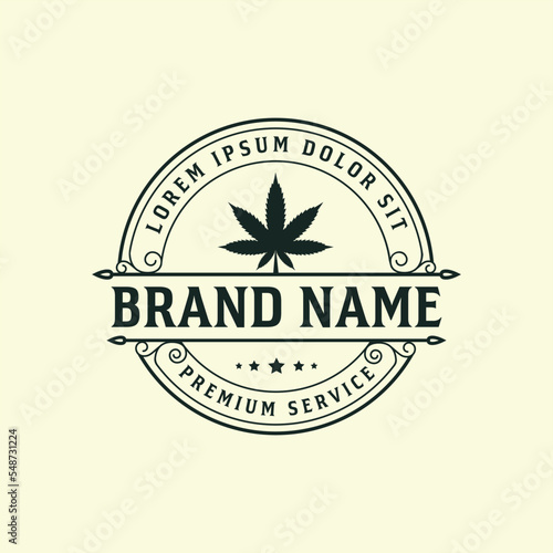 Medical badges or labels set. Monochrome illustrations of cannabis and marijuana retro vintage logo