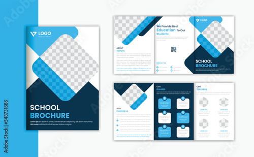Education A5 trifold brochure design template, school admission multipage trifold 