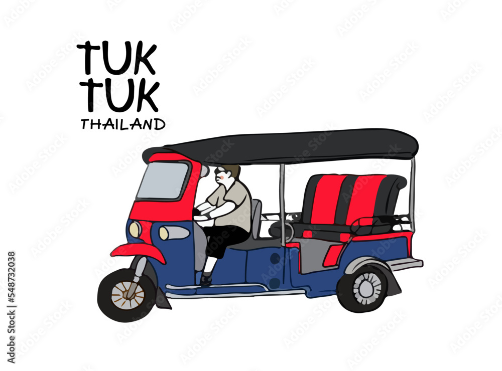 Thai traditional Tuk Tuk in Bangkok of Thailand, Vector