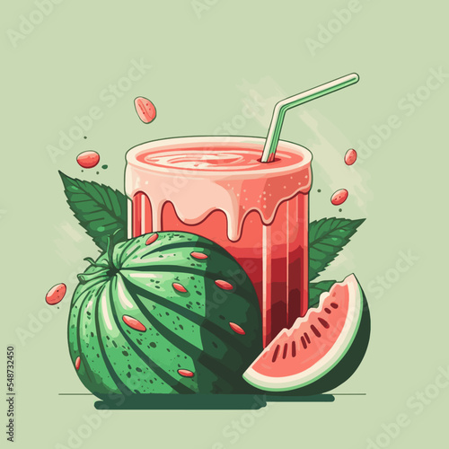 Fresh a glass of watermelon juice smoothies vector illustration for logo or poster