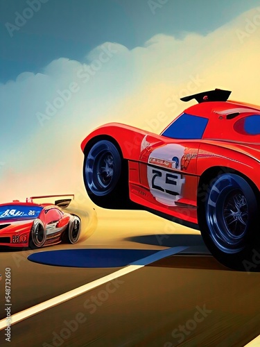 motorsport car racing painting in many colors.