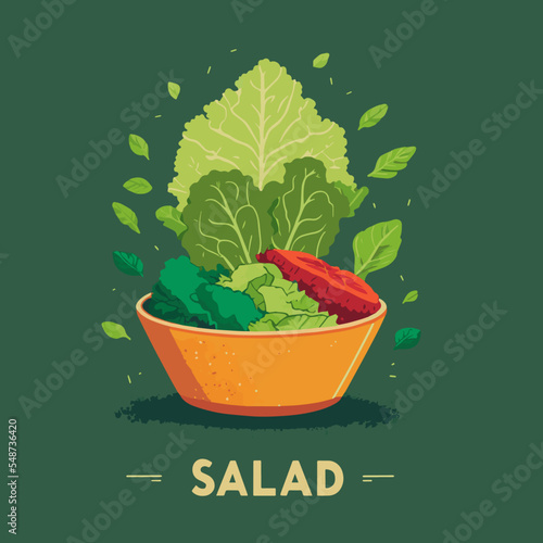 Green salad of fresh vegetables in a salad bowl object isolated background